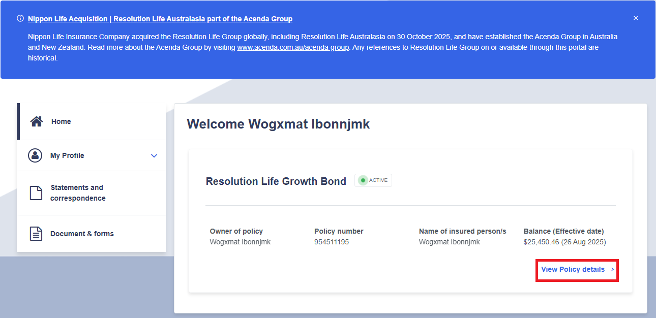 Screenshot of view policy details button