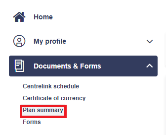 Documents and forms dropdown has plan summary option you can choose