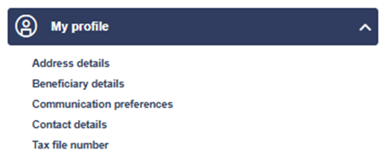 Screenshot of My profile options